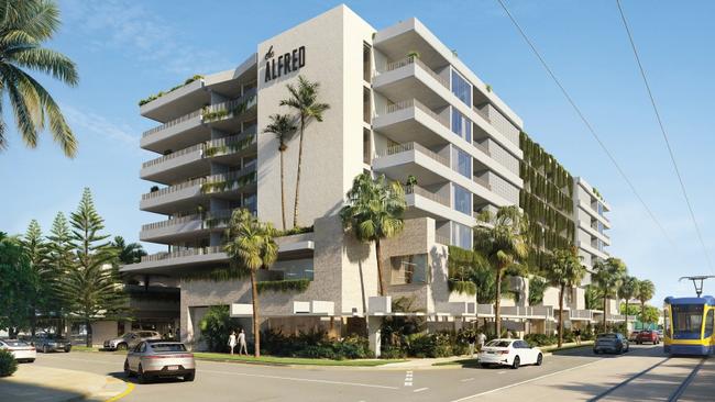 Artist impression of The Alfred shopping centre and residential complex on the Gold Coast Highway at Mermaid Beach. It will replace the Mermaid Beach Shopping Village. Picture: Supplied