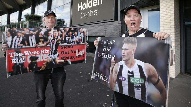 Collingwood members David O'Toole and Kerstin Black were upset by Adam Treloar's axing from the club. Picture: David Caird