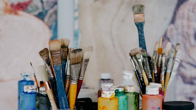 Paints at Gregory Hodge’s studio in Paris. Photo: Olivier Seignette.