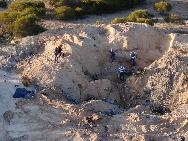 Drone shots from the late discovery of the car remains at Ponde Hell Angels property during the search for evidence in two murder cases. Picture: Nine News