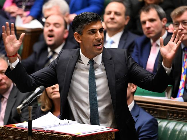 Rishi Sunak hand gestures during his first Prime Minister's Questions. Picture: AFP