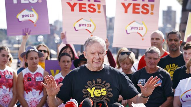 Anthony Albanese holds a press conference for The Voice referendum at the Sydney Opera House. Picture: NCA NewsWire/ Sam Ruttyn