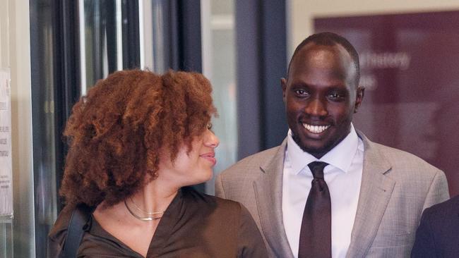 Ruon Tongyik and his girlfriend leaving court after a jury handed down a not guilty verdict. Picture: NewsWire / Nikki Short