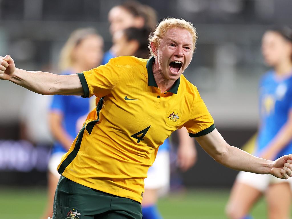 Clare Polkinghorne opened the scoring late in the first half on Saturday night. (Photo by Mark Kolbe/Getty Images)