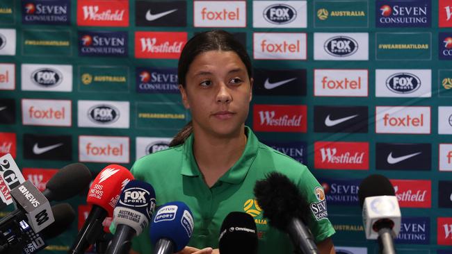 Matildas captain Sam Kerr press conference at the Intercontinental Sydney. Picture: Brett Costello