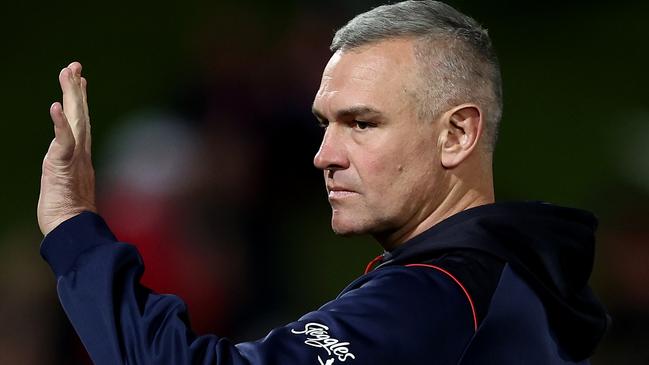 SYDNEY, AUSTRALIA – MAY 19: Roosters assistant coach Jason Ryles looks on prior to the round 12 NRL match between St George Illawarra Dragons and Sydney Roosters at Netstrata Jubilee Stadium on May 19, 2023 in Sydney, Australia. (Photo by Matt King/Getty Images)