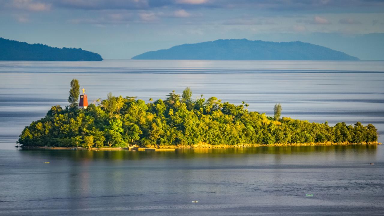 Islands along the shoreline at Fakfak, West Papua.