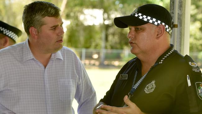 Police Minister Mark Ryan with Senior Sergeant Adrian Rieck. Picture: Evan Morgan