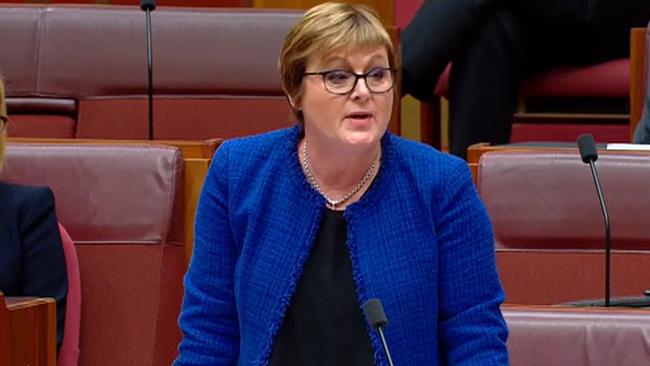 Liberal senator Linda Reynolds is questioned about Brittany Higgins during Senate Question Time on February 23, 2021 at Parliament House in Canberra. Picture: APH via NCA NewsWire