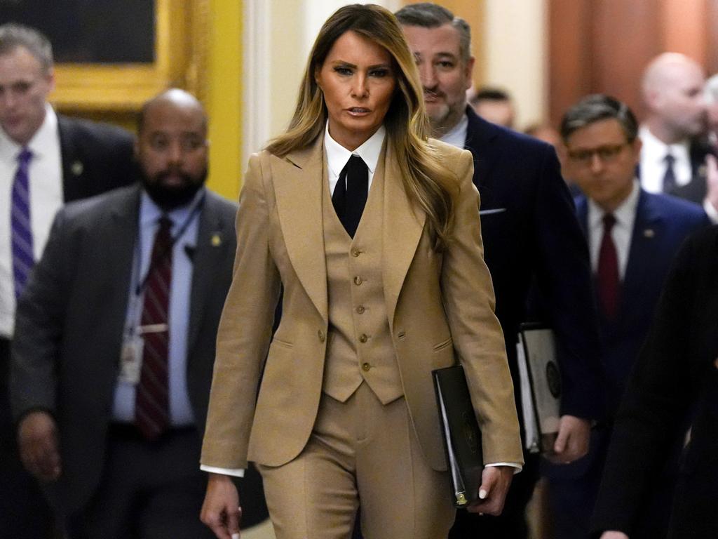 First lady Melania Trump walks through the Capitol. Picture: AP