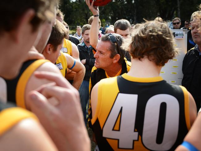 South Mornington coach Mark Green at quarter time in the 2012 grand final.