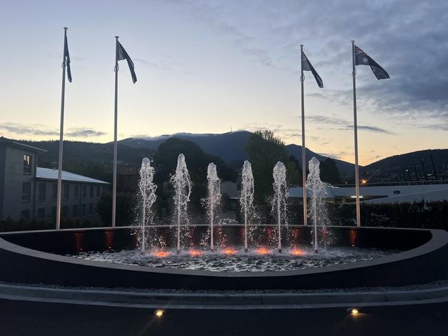 The new fountain at the entrance to Wrest Point. Picture: Linda Smith