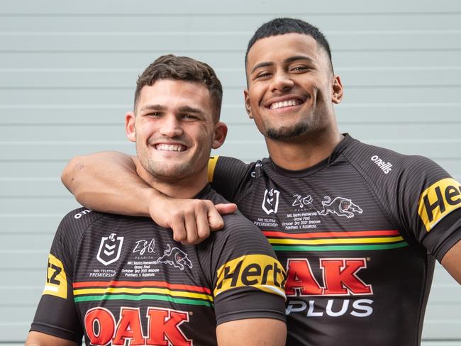 WEEKEND NEWSPAPERS SPECIAL. PLEASE CONTACT WEEKEND PIC EDITOR JEFF DARMANIN BEFORE PUBLISHING.   28-09-2021 Penrith Panthers players at Novetel Twin Waters on the Sunshine Coast ahead  of the 2021 Grand Final. Nathan Cleary and  Stephen Crichton. PICTURE: Brad Fleet