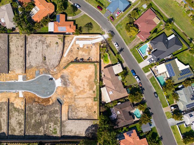 Top down view of housing development in typical Australian suburb; real estate, property investment generic