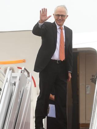 Australian Prime Minister Malcolm Turnbull arrives at Andrews Airforce Base in Washington DC. Picture: Nathan Edwards