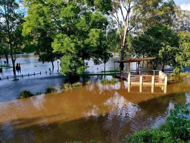 Flooded Sweeney Reserve at Petrie north of Brisbane. Picture: Peggy Edwards