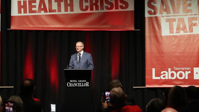 Federal Labor Leader Anthony Albanese addresses the crowd. Picture: Nikki Davis-Jones