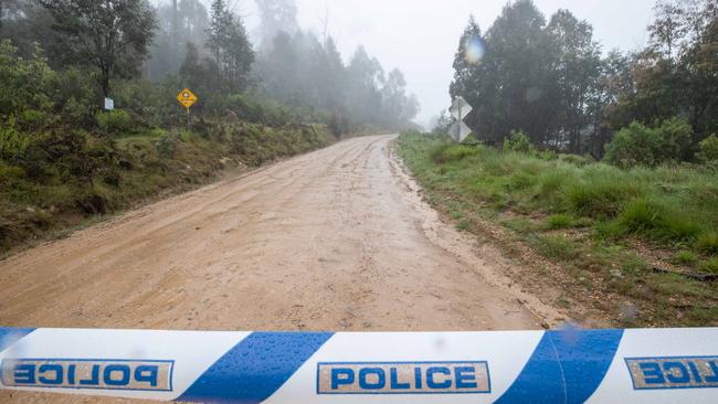 Police tape where it is believed police are searching for the remains of Russell Hill and Carol Clay. Picture: Jason Edwards