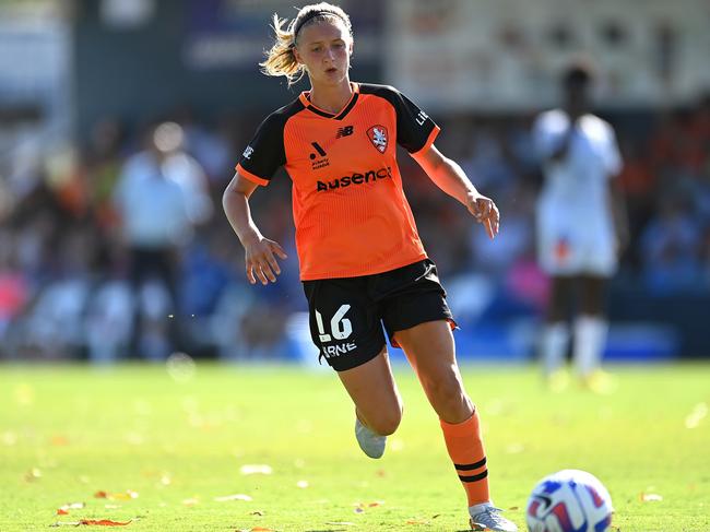 BRISBANE, AUSTRALIA - DECEMBER 31: Zara Kruger of the Roar in action during the round eight A-League Women's match between Brisbane Roar and Sydney FC at AJ Kelly Park, on December 31, 2022, in Brisbane, Australia. (Photo by Albert Perez/Getty Images)