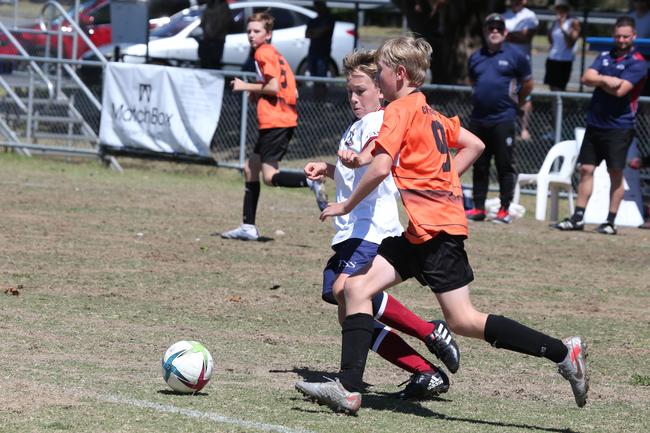 The Premier Invitational football tournament on the Gold Coast. TSS v Logan under-13s in action. Picture: Mike Batterham.