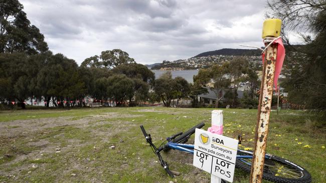 Blocks of land being auctioned at Blackmans Bay, Lot 9 sold for $932,000. Picture: Chris Kidd