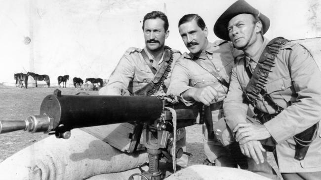 Actors Bryan Brown, John Waters and Edward Woodward in a scene from Breaker Morant, 1979. Picture: Bob LeDan