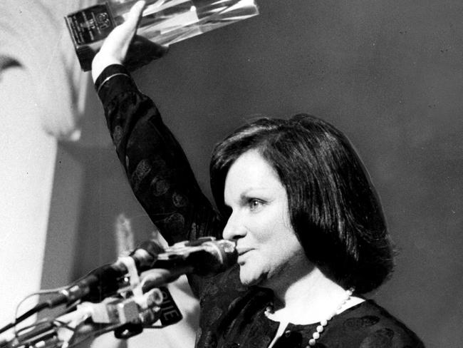 Fink on stage collects one of six awards for her film 'My Brilliant Career' at the AFI awards in Sydney in 1979. Picture: Keith Waldegrave