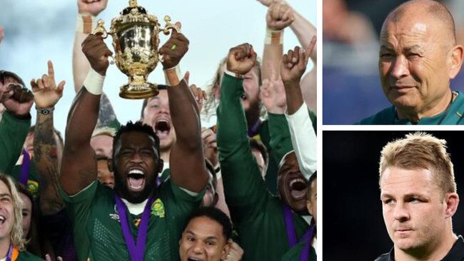 South Africa is the defending champion, while Australian coach Eddie Jones (top right) and All Blacks captain Sam Cane (bottom right) have their eyes on the prize. Photos: Getty Images/AFP