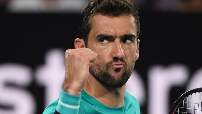 Croatia's Marin Cilic reacts after taking the second set against Rafael Nadal. Picture: AFP