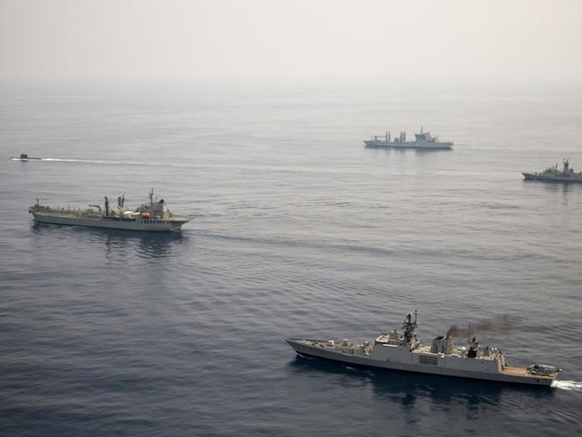 Australian and Indian warships at sea during recent exercises. Source: Defence