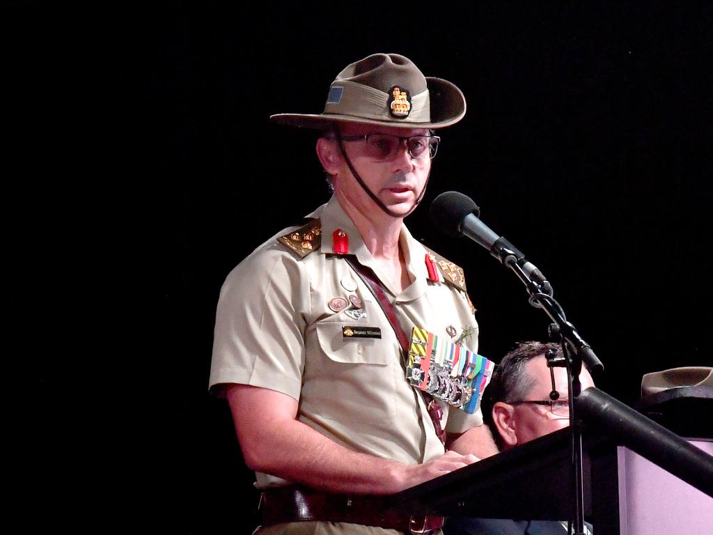 Anzac Day 2025. Dawn service Anzac Park Townsville. Brigadier Ben McLennan gives key note address. Picture: Evan Morgan