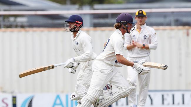 Daanish Mehta, batting with Lachie Field against Richmond last season, has joined SACA club Tea Tree Gully. Picture: Alan Barber