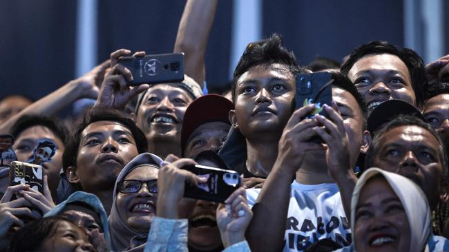 Supporters of presidential candidate Prabowo Subianto at a victory rally in Jakarta on Wednesday night. Picture: AFP