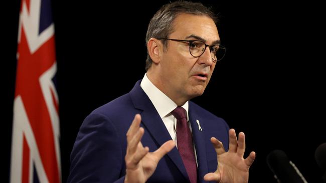 South Australian Premier Steven Marshall announces restrictions would be eased in South Australia. Picture: Kelly Barnes/Getty Images