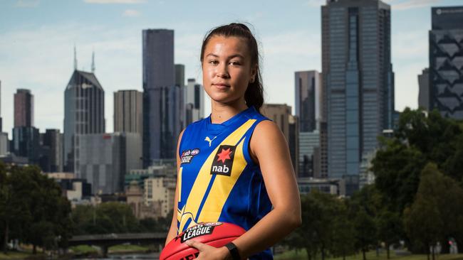 Charlotte Baskaran is regarded as one of the Jets best prospects of 2022. Photo: AFL Photos via Getty Images.