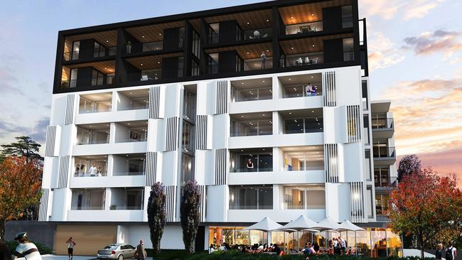 An artist’s impression of the seven-storey Crest building approved for 1-2 Price St, Christies Beach.