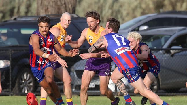 Bell Post Hill's Dylan Godwin looks to be head in the pack. GDFNL - Bell Post Hill v Thomson. Picture: Alan Barber