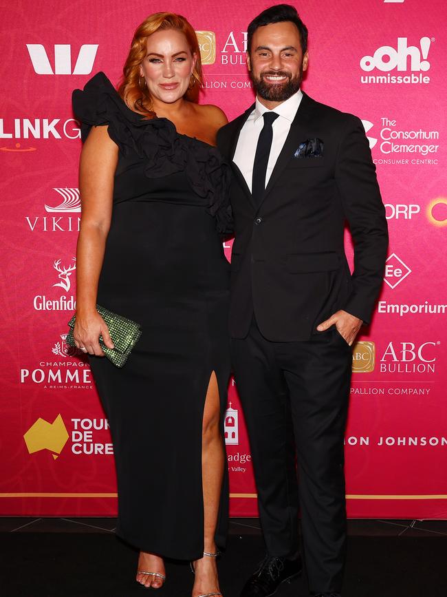 Former MAFS contestant and entrepreneur Jules Robinson and husband Cameron Merchant at the star-studded charity event. Picture: Matrix