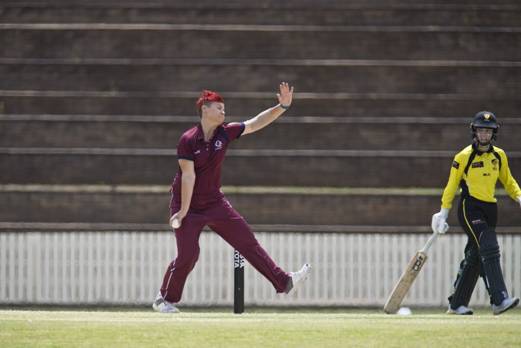 Lexi Muller bowls for Queensland against Western Australia in Australian Country Cricket Championships women's division round four at Heritage Oval, Tuesday, January 7, 2020. Picture: Kevin Farmer