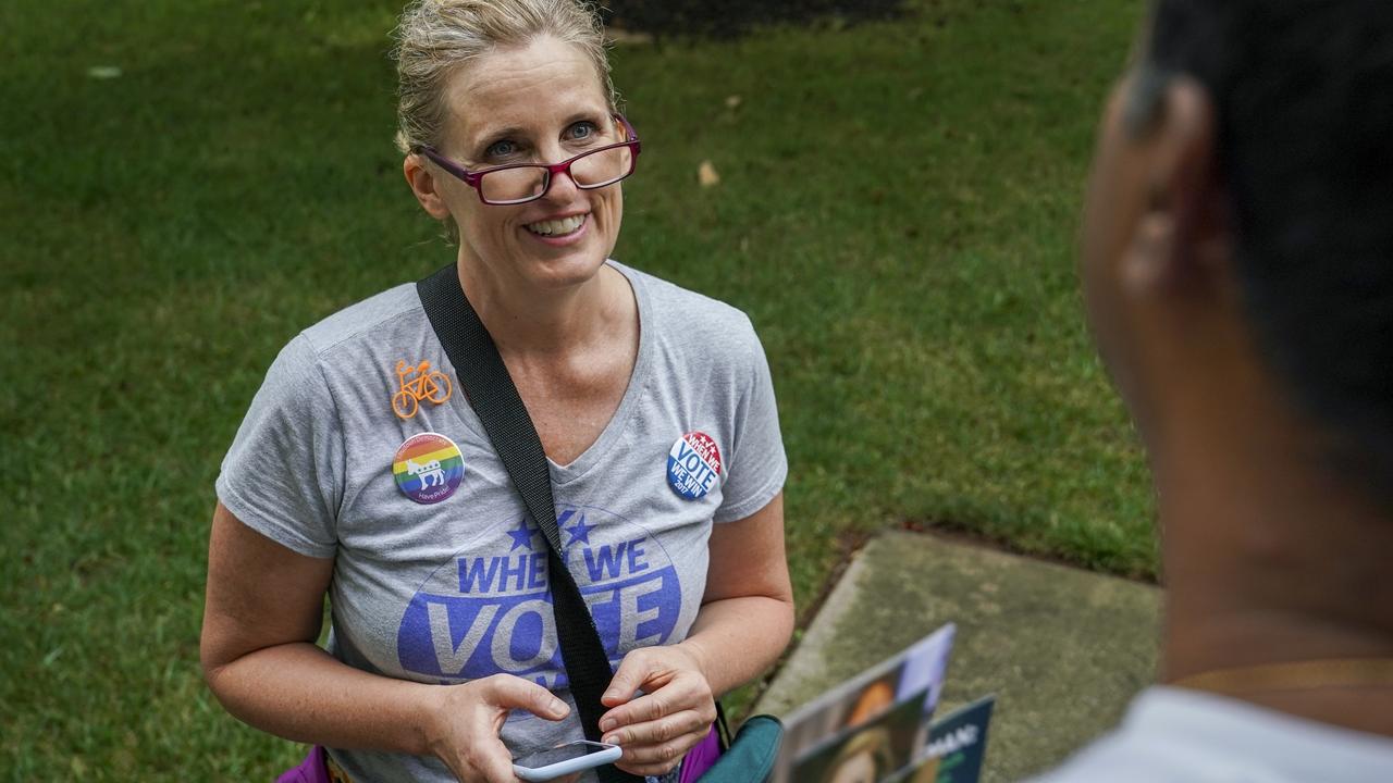 Juli Briskman, then Democratic nominee for Supervisor of Loudoun County's Algonkian District, campaigning in July this year. Picture: Jahi Chikwendiu/The Washington Post via AP.