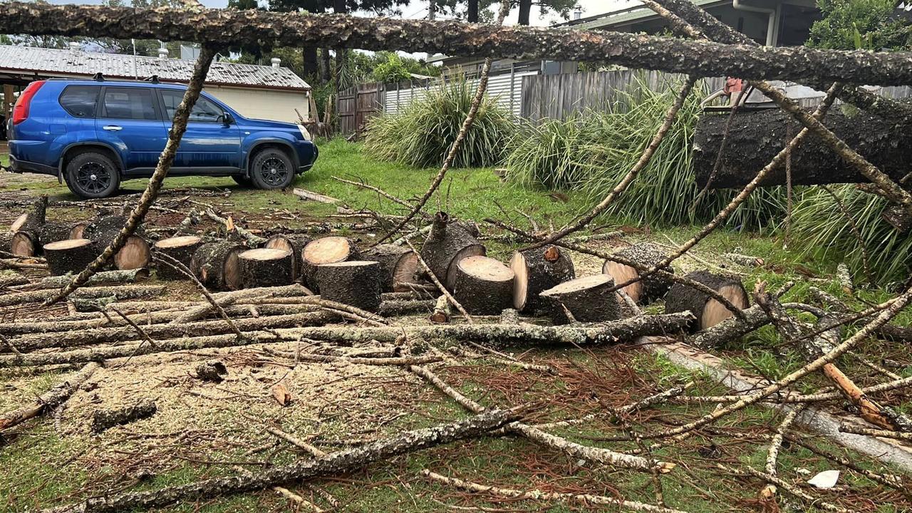 The owners of the Kandanga Hotel took to social media to thank a “group of locals” who helped clear a tree which was torn out and fell across their business’s carpark during the storm.