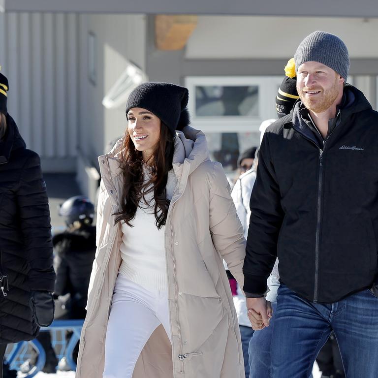 Meghan and Harry at the Invictus Games Vancouver Whistlers One Year To Go Winter Training Camp in British Columbia. Picture: Andrew Chin/Getty Images