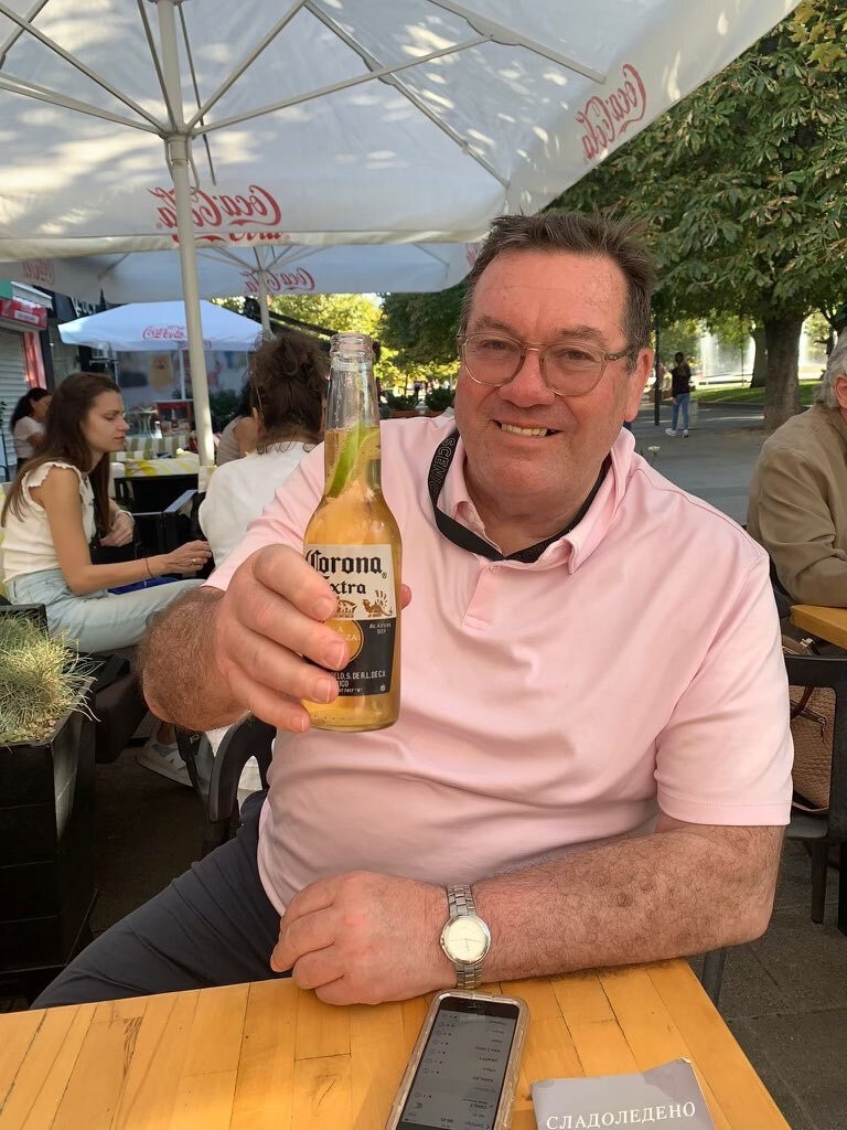 Late Broadcaster David Morrow with a beer