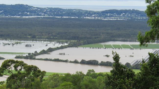 Sunshine Coast Council’s solar farm pictured in late February during the recent flooding event. It is understood this was not when floodwaters were at the peak. Picture: Suzanne Tigell