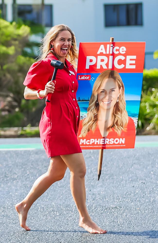 ALP Candidate Alice Price makes a last minute dash. Picture: Nigel Hallett