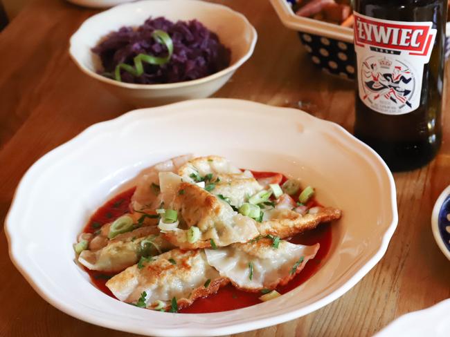 Na Zdrowie’s Pierogis (Polish dumplings) with Polish beer. Picture: Jenifer Jagielski