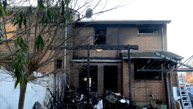 All that’s left of the townhouse that was engulfed by fire at Magill overnight. Picture: Sam Wundke