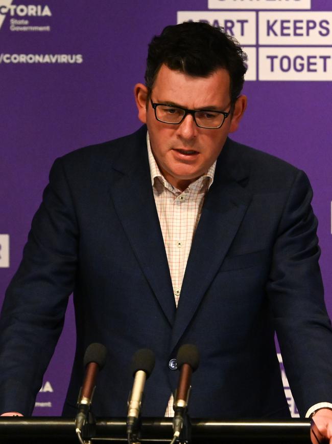 Daniel Andrews shows the strain during his September 6 press conference. Picture: AFP