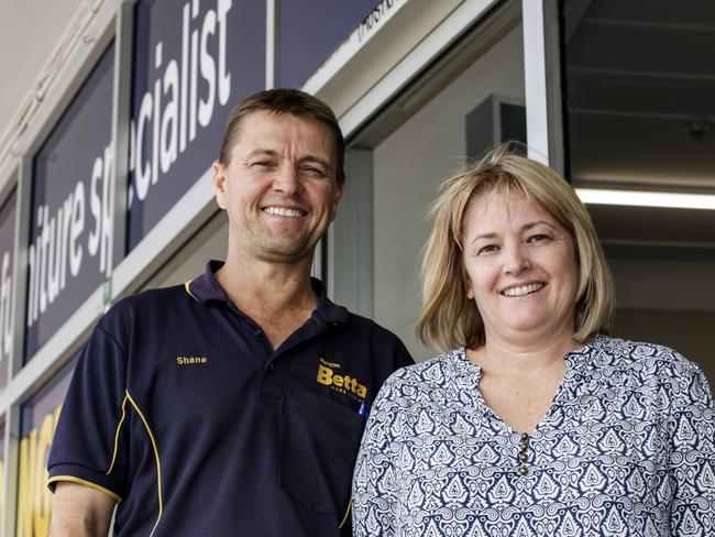 Murgo Betta Home Living owners Shane and Melissa Sippel in the former Murgon Target building they have taken over. Picture: Dominic Elsome