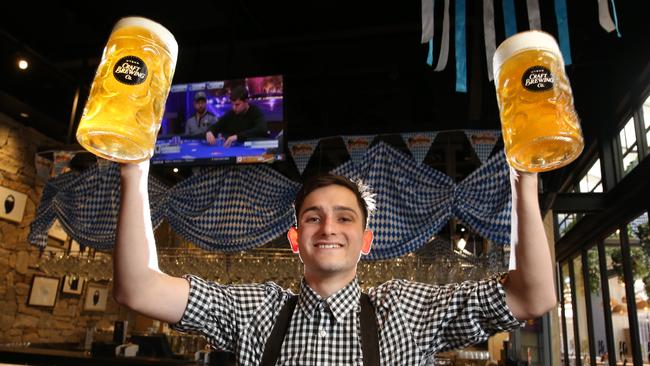 Moritz Pollster gets into the spirit of Oktoberfest at The Bavarian. Picture: Stuart Milligan